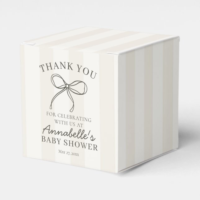 Black Coquette Bow Beige Baby Shower Dessert Favor Box (Front Side)