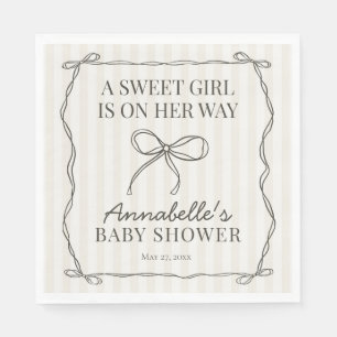 Black Coquette Bow Beige Baby Shower Table Decor Napkin
