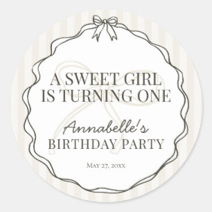 Black Coquette Bow Beige Birthday Invite Seal