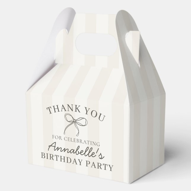 Black Coquette Bow Beige Birthday Party Dessert Favor Box (Front)