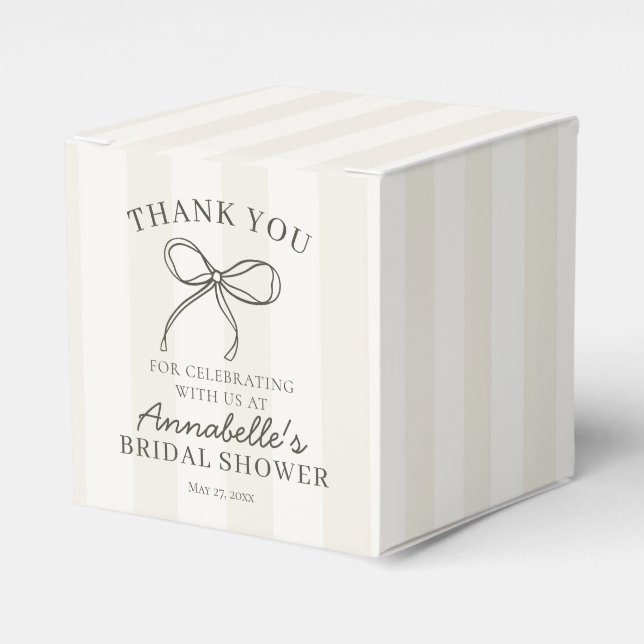 Black Coquette Bow Beige Bridal Shower Dessert Favor Box (Front Side)