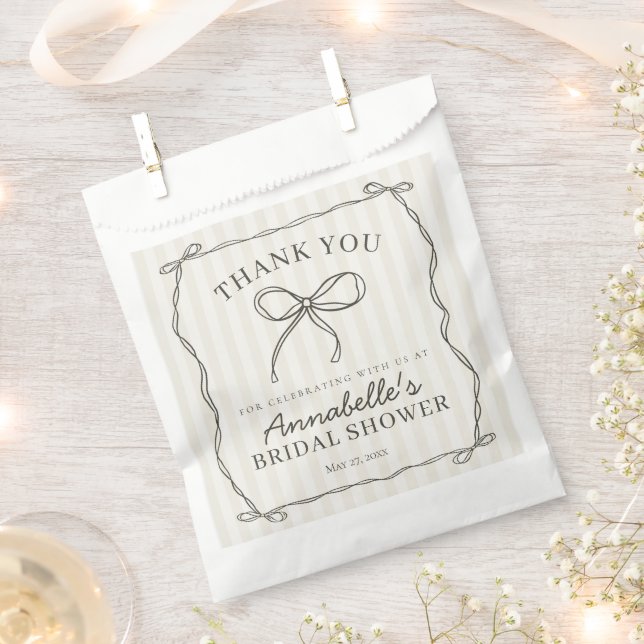 Black Coquette Bow Beige Bridal Shower Dessert Favour Bag (Clipped)