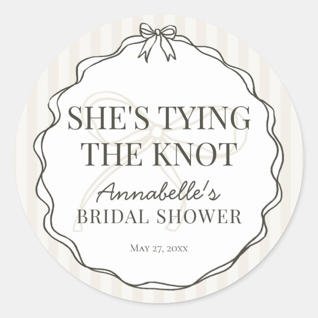 Black Coquette Bow Beige Bridal Shower Invite Seal (Front)