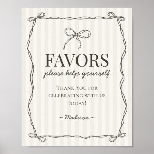 Black Coquette Bow Beige Favors Sign