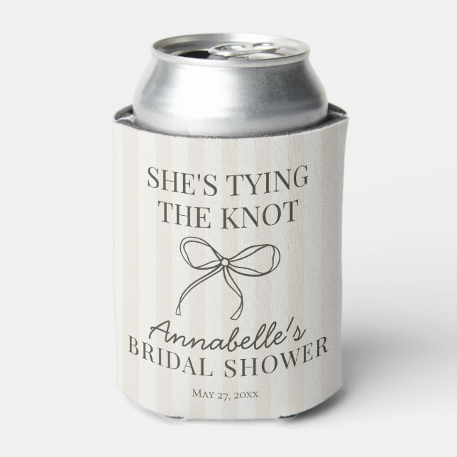 Black Coquette Bow Beige Knot Bridal Shower Favour Can Cooler (Can Front)