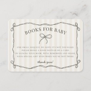 Black Coquette Bow Beige Shower Books for Baby Enclosure Card