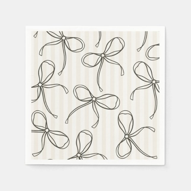 Black Coquette Bow Beige Striped Table Decor Napkin (Front)