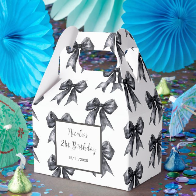 Black Coquette Bow Birthday Party Favor Box (Party)