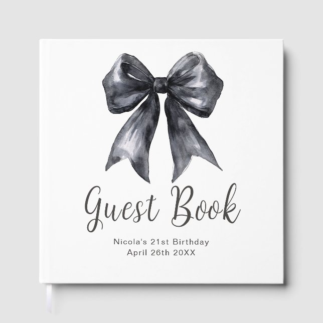 Black Coquette Bow Birthday Party Guest Book (Front)