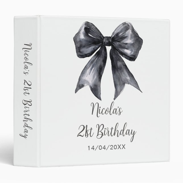 Black Coquette Bow Birthday Party Photo Album Binder (Front/Spine)