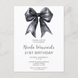 Black Coquette Bow Birthday Party Postcard