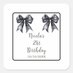 Black Coquette Bow Birthday Party Square Sticker