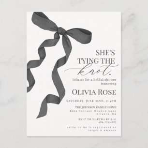 Black Coquette Bow Bridal Shower Invite Postcard