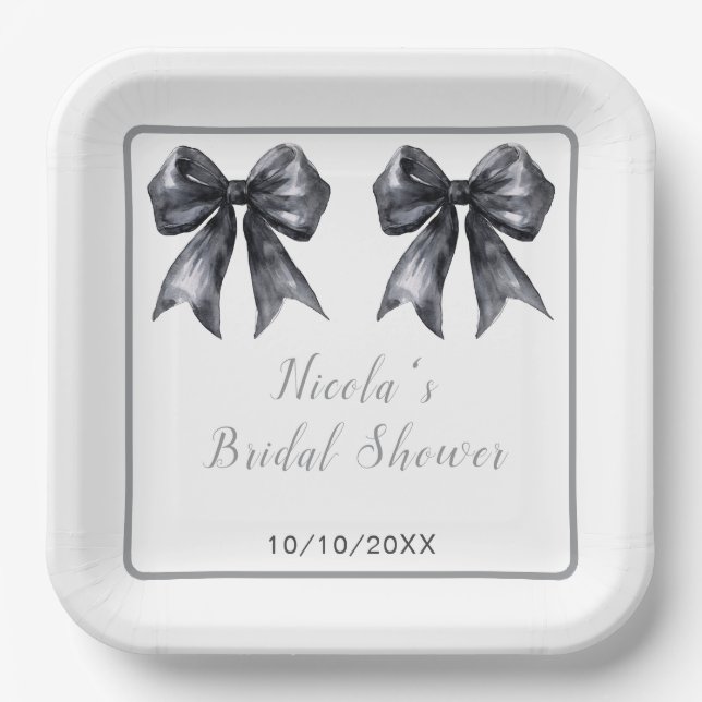 Black Coquette Bow Bridal Shower Paper Plate (Front)