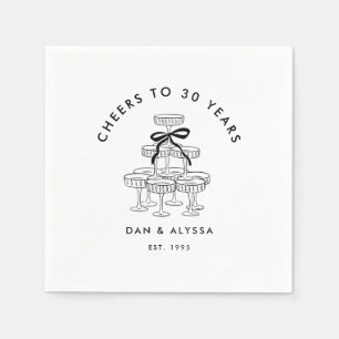 Black Coquette Bow Champagne Tower Anniversary Napkin