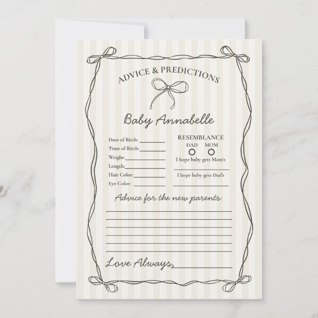 Black Coquette Bow Conseils pour carte Baby shower (Devant)