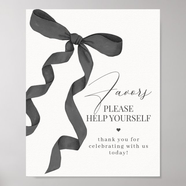 Black Coquette Bow Favours Party Decor Sign (Front)
