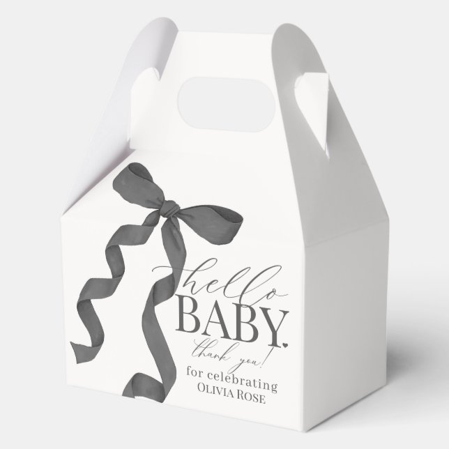 Black Coquette Bow Girl Baby Shower Gift Favor Box (Front)