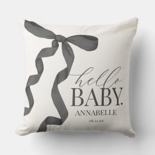 Black Coquette Bow Girl Baby Shower Gift Throw Pillow