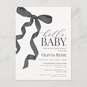 Black Coquette Bow Girl Baby Shower Invite Postcard
