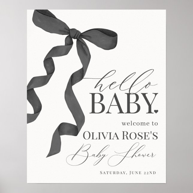 Black Coquette Bow Girl Baby Shower Welcome Sign (Front)