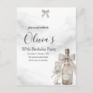 Black Coquette Minimalist Elegant 50th Birthday Holiday Postcard