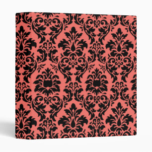 Black & Coral Damask Binder