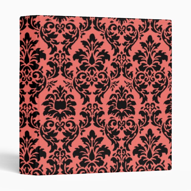 Black & Coral Damask Binder (Front/Spine)