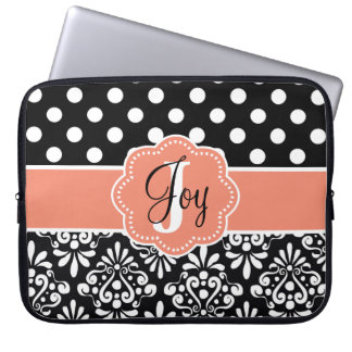 Black Coral Damask Monogram Laptop Sleeve