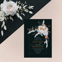 Black Coral Orange White Floral Border Wedding