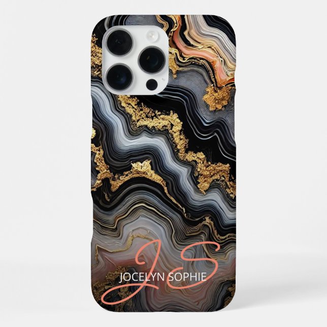 Black Coral Pink White Gold Marble Art Pattern iPhone Case (Back)