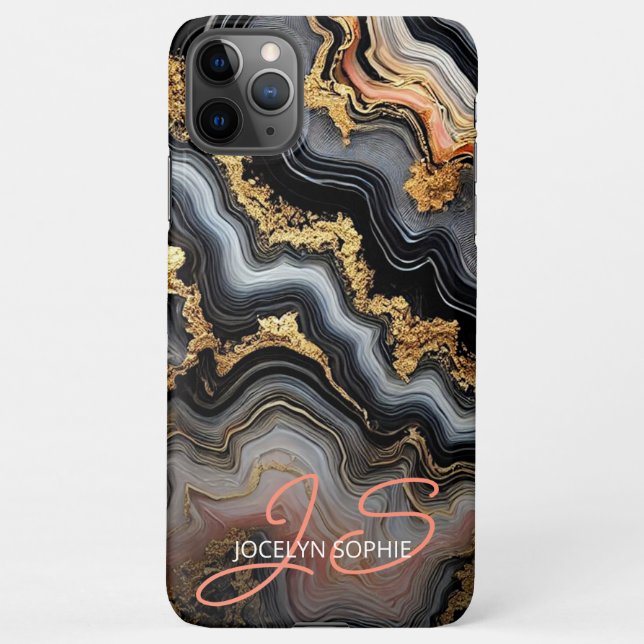 Black Coral Pink White Gold Marble Art Pattern iPhone Case (Back)