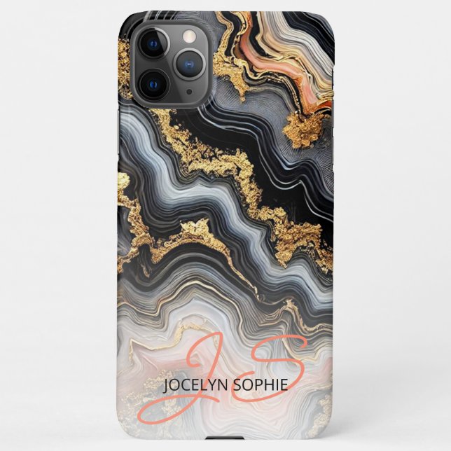 Black Coral Pink White Gold Marble Art Pattern iPhone Case (Back)