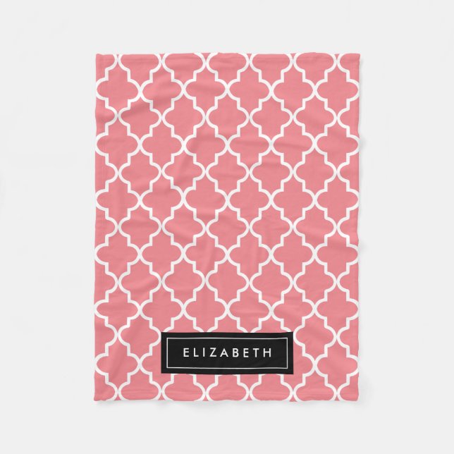 Black & Coral Quatrefoil | Fleece Blanket (Front)