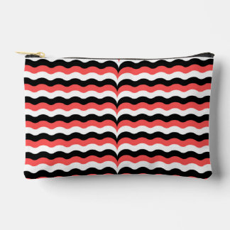 Black Coral Red White Retro Wavy Stripe Accessory Pouch