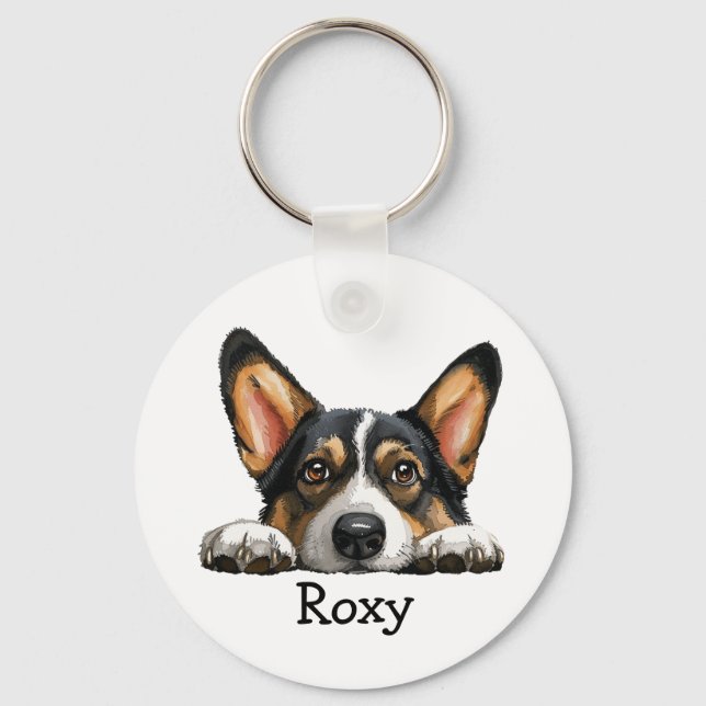 Black Corgi Personalized Theme Keychain (Front)