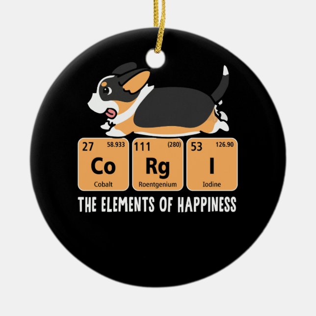 Black Corgi The Elements Of Happiness Pediotric Ta Ceramic Ornament (Front)