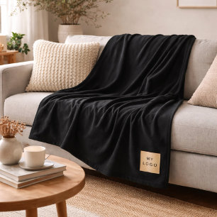 Black corporate logo custom company gift fleece blanket