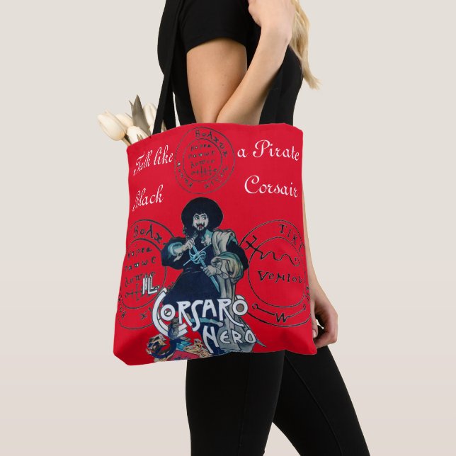 BLACK CORSAIR Pirate Treasure Maps, Red Tote Bag (Close Up)