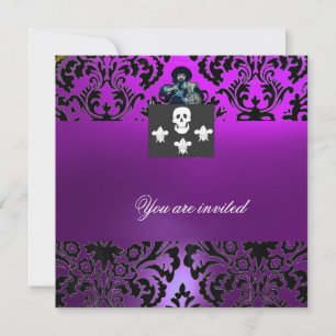 BLACK CORSAIR SKULL & FLEUR DE LIS MONOGRAM purple Invitation