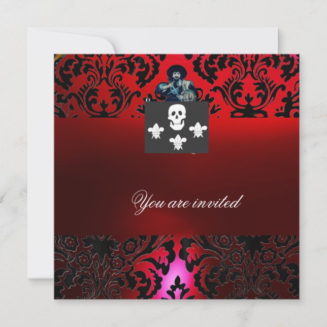 BLACK CORSAIR SKULL & FLEUR DE LIS MONOGRAM red Invitation (Front)