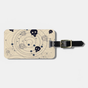 Black cosmic sugar skulls pattern luggage tag