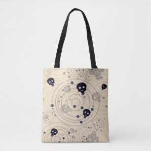 Black cosmic sugar skulls pattern tote bag