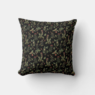 Black Cottagecore Herb  Throw Pillow
