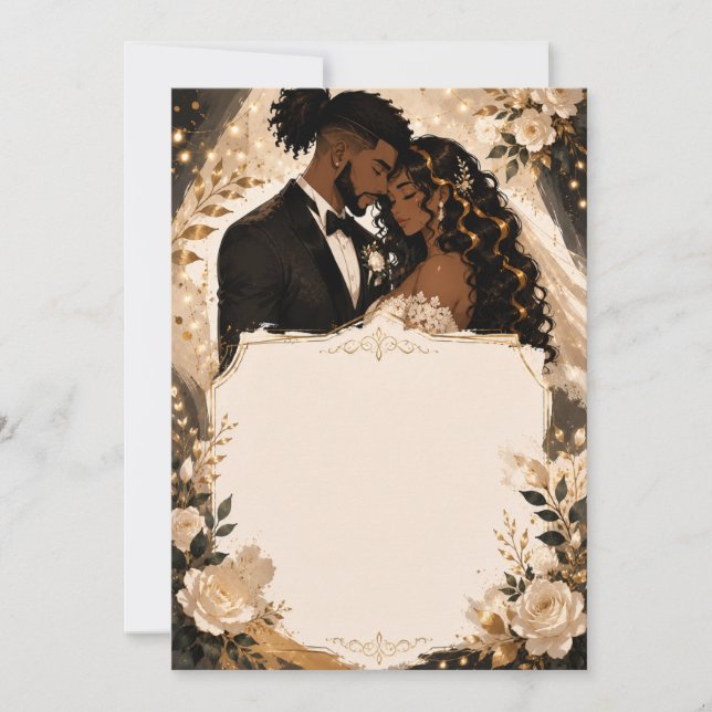 Black Couple Anime Wedding Invitation (Front)