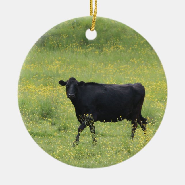 Black cow ceramic ornament (Front)