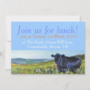 Black Cow & landscape painting Join us for lunch! Invitation