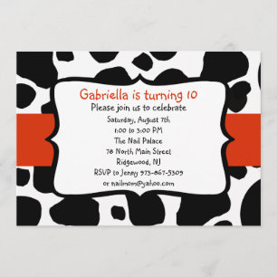 Black Cow Print & Bright Red Ribbon Invitation