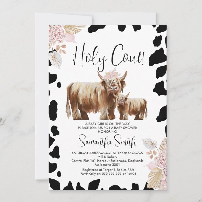 Black Cow Print Highland Cow Baby Shower Invitation (Front)