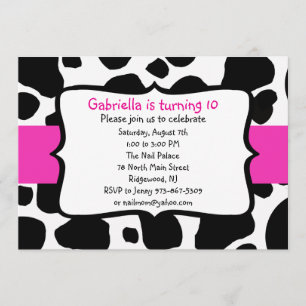 Black Cow Print & Hot Pink Ribbon Invitation